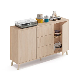 Pegane Buffet 2 portes + 4 tiroirs coloris effet bois - Hauteur 90 x Longueur 140 x Profondeur 40 cm