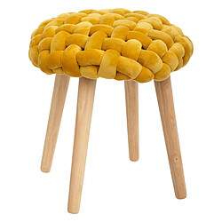 Atmosphera, Createur D'Interieur Tabouret design tricot scandinave Cosy - Diam. 43 cm - Jaune moutarde