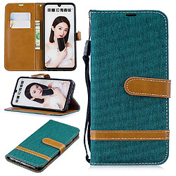 Etui en PU tissu jean bicolore avec support vert pour votre Huawei P Smart (2019)/Honor 10 Lite 