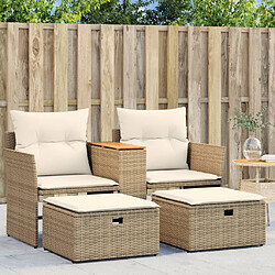 vidaXL Canapé de jardin 2 places avec tabourets beige résine tressée