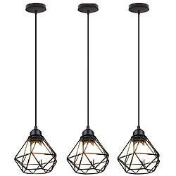 Stoex 3x Suspension Lustre en Métal Luminaire Cage Diamant Fer Corde Ajustable Lampe S 3x Suspension Lustre en Métal Luminaire Cage Diamant Fer Corde Ajustable Lampe Salon E27 Edison Cuisine Bar Noir(Non LED Ampoule)