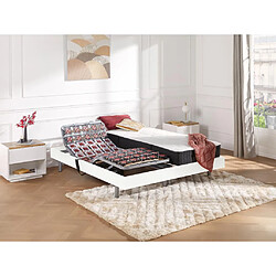 Vente-Unique Lit électrique de relaxation tout plots + matelas ressorts ensachés et mémoire forme - 2 x 80 x 200 cm - Blanc - PHANES de DREAMEA 