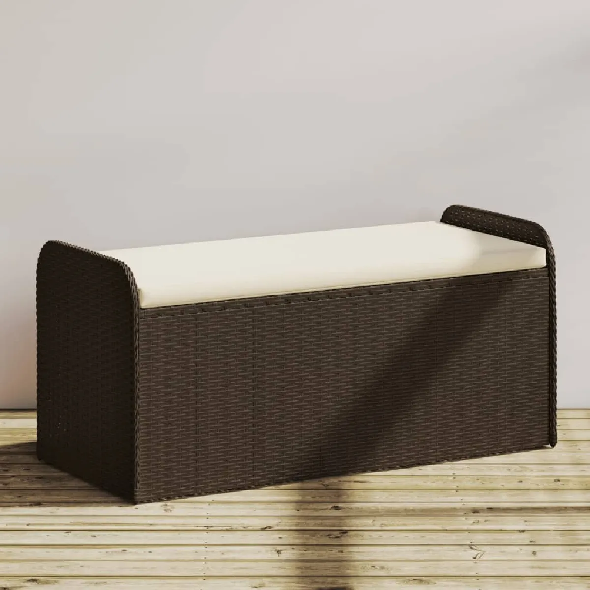 Maison Chic Banc de rangement | Meuble de rangement d'Entrée | Coffres d'Intérieur et coussin marron 115x51x52 cm résine tressée -MN49718