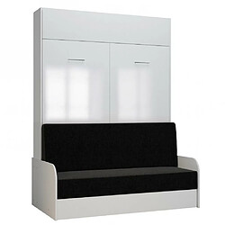 Inside 75 Armoire lit escamotable DYNAMO SOFA accoudoirs façade blanc brillant canapé anthracite 140*200 cm 