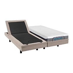 Vente-Unique Lit électrique de relaxation déco + matelas mémoire de forme - 2 x 90 x 200 cm - Tissu - Beige - MENASINA de DREAMEA