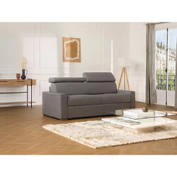 Vente-Unique Canapé 3 places convertible express en tissu gris - Couchage à lattes larges 140 cm - Matelas 18 cm VIZIR