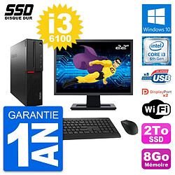 PC Lenovo M800 SFF Ecran 22" Intel Core i3-6100 RAM 8Go SSD 2To Windows 10 Wifi - Occasion