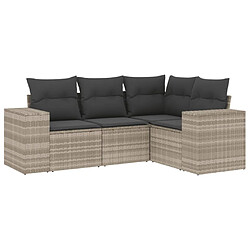 vidaXL Salon de jardin 4 pcs avec coussins gris clair résine tressée