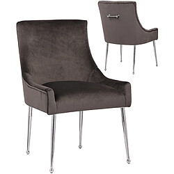 Vivenla Lot de 2 Chaises de salle à manger design revêtement en velours gris foncé avec poignet à l'arrière et piètement en acier argenté collection JERSEY 