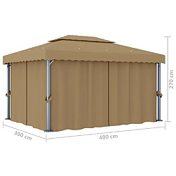 vidaXL Tonnelle avec rideau 4x3 m Taupe Aluminium pas cher