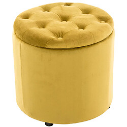 Decoshop26 Pouf tabouret coffre avec espace de rangement en tissu velours jaune 42x44cm TABO10078 