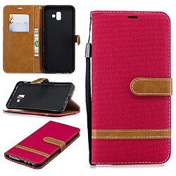 Etui en PU tissu jean bicolore rouge pour votre Samsung Galaxy J6 Plus/J6 Prime 