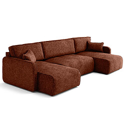 Lisa Design Apolline - canapé panoramique en U 7 places convertible avec coffres en tissu moucheté Apolline - canapé panoramique en U 7 places convertible avec coffres en tissu moucheté - Terracotta