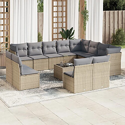 vidaXL Salon de jardin avec coussins 13 pcs beige résine tressée