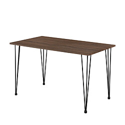 Helloshop26 Table de salle à manger cuisine salon pour 4 personnes plateau MDF pieds acier épingle à cheveux 120 x 70 x 75 cm aspect noyer et noir 03_0008699