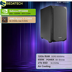 Sedatech PC Gamer Silent Silent • AMD Ryzen 7 7700X • RTX4060 • 32Go DDR5 • 2To SSD M.2 • sans OS