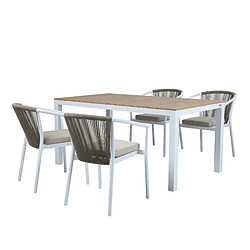 AXI Suvi Table et Chaises de Jardin, 4 Chaises BLANChes Polywood Aspect Teck, Marron/BLANC | Salon de Jardin/Table de Jardin en Polywood, Chaises Aluminium/polywood | Table Chaises Exterieur