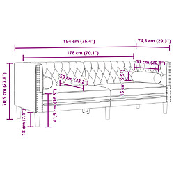 vidaXL Canapé Chesterfield avec traversins 3 places velours pas cher