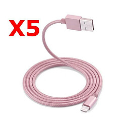 Little Boutik X5 Cable Metal Nylon Renforce Chargeur USB Couleur Rose pour IPhone Longueur 2m Tréssé Compatible IPhone 5s 6 6S 7 8 X Xr X5 Li