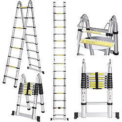 Échelle Télescopique 3.8M en Aluminium Échelle Télescopique 3.8M en Aluminium - Extenable Échelle à Coulisse (1,9M + 1,9M) - Échelle Polyvalente Capacité 150kg