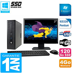 PC HP EliteDesk 800 G1 SFF Ecran 27" Intel G3220 4Go Disque 120 Go SSD Wifi W7 - Occasion