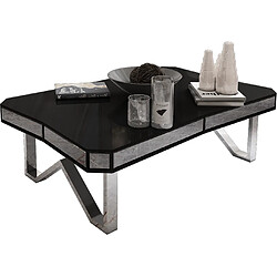 Vivenla Table basse design plateau en noir laqué avec contour miroir fumé et piètement en acier chromé argenté 130x80cm collection Lexus LEXUS