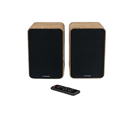 THOMSON Enceintes Bluetooth 5.0 WS602DUO 100W en Bois avec Télécommande Jaune 