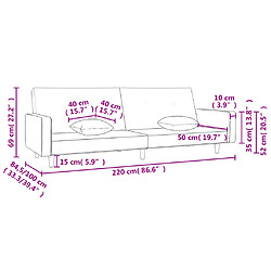 vidaXL Canapé-lit à 2 places avec deux oreillers gris clair tissu pas cher