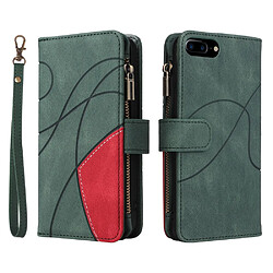 Etui en PU anti-rayures, épissure bicolore avec poche zippée et porte-cartes vert pour votre iPhone 7 Plus/8 Plus/6 Plus 5.5 pouces 