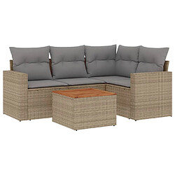 vidaXL Salon de jardin avec coussins 5 pcs beige résine tressée