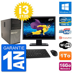 PC Tour Dell 790 MT Ecran 27" Intel i3-2120 RAM 16Go Disque 1To Windows 10 Wifi · Occasion 