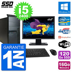 PC Tour Lenovo M91p Ecran 22" Intel i5-2400 RAM 16Go SSD 120Go Windows 10 Wifi · Occasion 