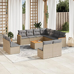 vidaXL Salon de jardin et coussins 12 pcs mélange beige résine tressée 