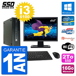 PC HP 600 G2 SFF Ecran 22" Intel Core i3-6100 RAM 16Go SSD 2To Windows 10 Wifi · Occasion 