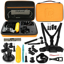 Wewoo Kit d'accessoire Orange pour 20 en 1 Gopro HERO6 / 5/5 Session / 4 Session / 4/3 + / 3/2/1, Xiaomi et autres caméras d'action Accessoires Combo Kits avec EVA Case sangle de poitrine + de tête + Ventouse Mount + 3-Way Pivot Bras + J-Hook Boucles + Monopode 