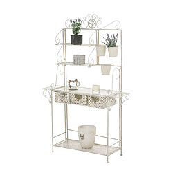 Decoshop26 Etagère de rangement pour véranda jardin balcon pliable fleur plante avec paniers en métal crème vieilli 10_0004014 