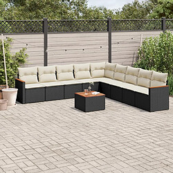 vidaXL Salon de jardin 10 pcs avec coussins noir résine tressée 