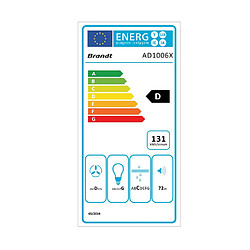 Hotte décorative murale 60cm 600m3/h inox - ad1006x - BRANDT