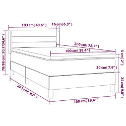 vidaXL Sommier à lattes de lit et matelas Gris clair 100x200cm Velours pas cher