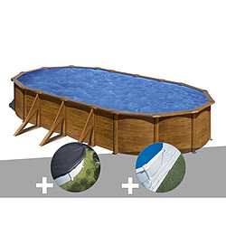 Kit piscine acier aspect bois Gré Pacific ovale 7,44 x 3,99 x 1,22 m + Bâche d'hivernage + Tapis de sol