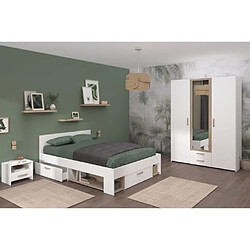 Chambre complete adulte - DREAM - Lit 140x190/200 cm + 2 chevets + armoire - Décor blanc et chene - PARISOT
