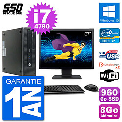 PC HP EliteDesk 800 G1 Ecran 27" Core i7-4790 RAM 8Go SSD 960Go Windows 10 Wifi · Occasion 