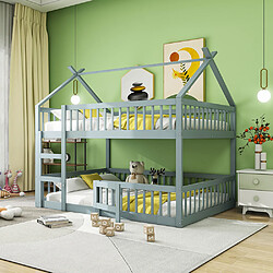 Sweiko Lit cabane Lit superposé avec escabeau 140x200 cm Lit familial pour enfants Lit Loft Design en bois massif Gris