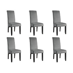 Vente-Unique Lot de 6 chaises DELINA - Velours matelassé & pieds bois - Gris clair