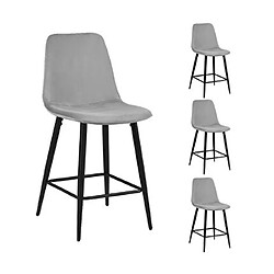 Mes Lot de 4 chaises de bar 42x51,5x98 cm en velours gris clair - POKSI