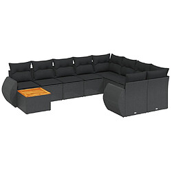 vidaXL Salon de jardin 10 pcs avec coussins noir résine tressée