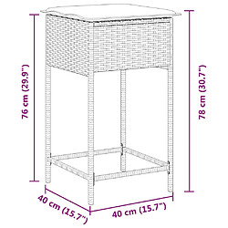 vidaXL Tabourets de bar jardin avec coussins lot de 2 beige poly rotin pas cher