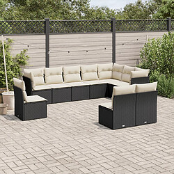 vidaXL Salon de jardin 10 pcs avec coussins noir résine tressée 