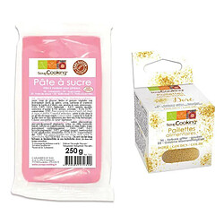 Scrapcooking Pâte à sucre rose 250 g arôme vanille + paillettes dorées