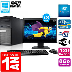 PC Tour DELL 9020 Core I3-4130 Ram 8Go Disque 120 Go SSD Wifi W7 Ecran 27" · Occasion 